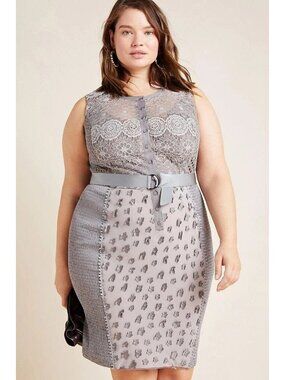 NWT Anthropologie Beguile by Byron Lars Gisella in Gray Lace Sheath Dress 18W